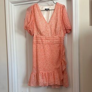 Express Coral Print V-Neck Mini Dress